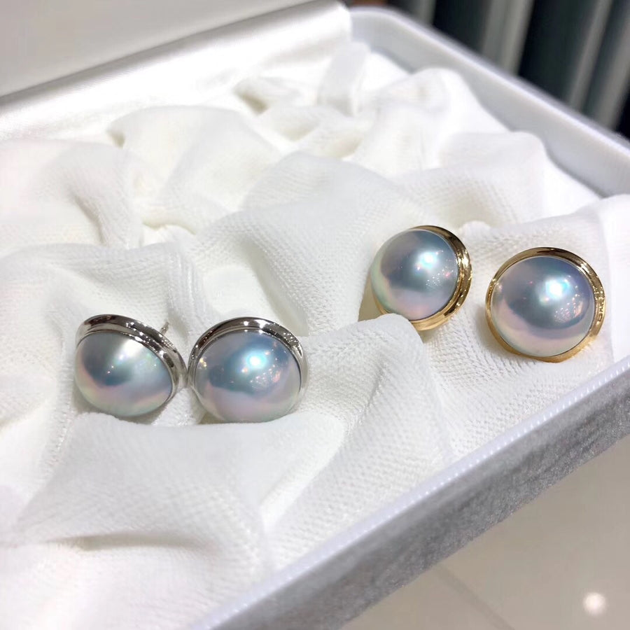 Silver Blue MABE Pearl Earrings