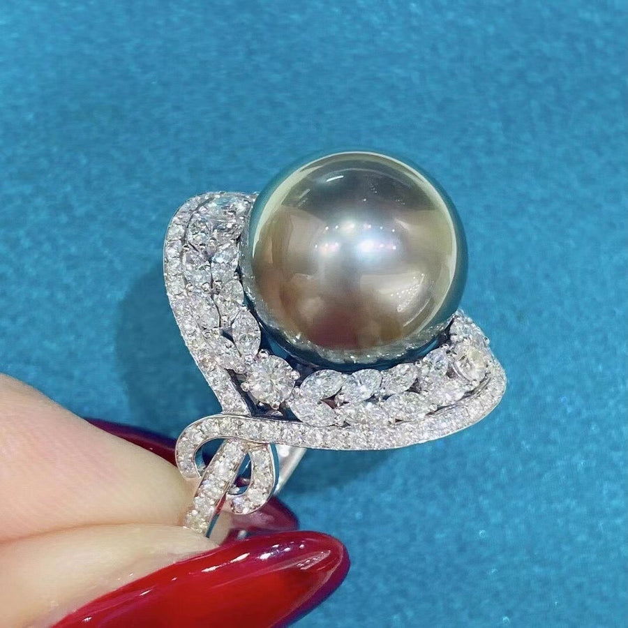 Black Pearl Engagement Ring, Pearl Wedding Ring, 14k Gold Pearl Ring,  Diamond Pearl Ring, Black Tahitian Pearl Rings, Black Pearl Ring, Gift -  Etsy