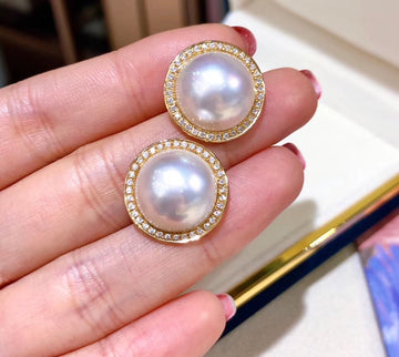 Diamond Rim MABE pearl earrings