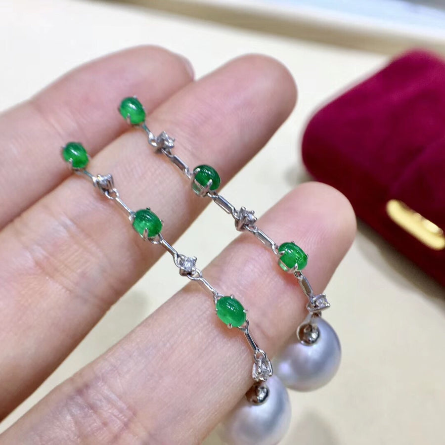 Emerald & South Sea Pearl Dangle Earrings