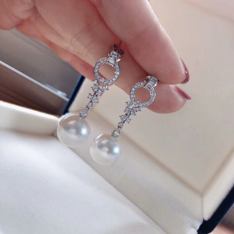 Diamond and south sea pearl earrings