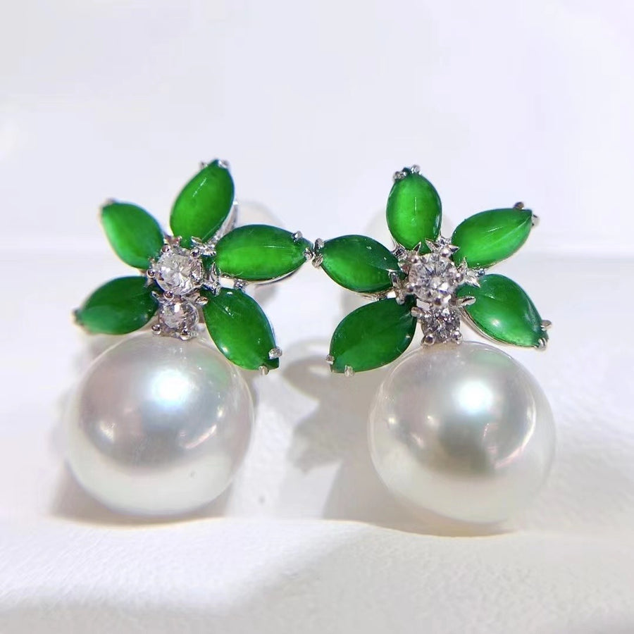 Jadite & South Sea pearl Earrings