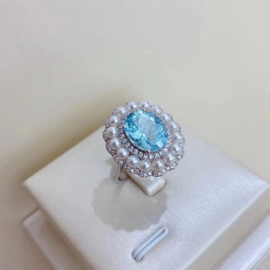 Aquamarine & Akoya pearl Ring
