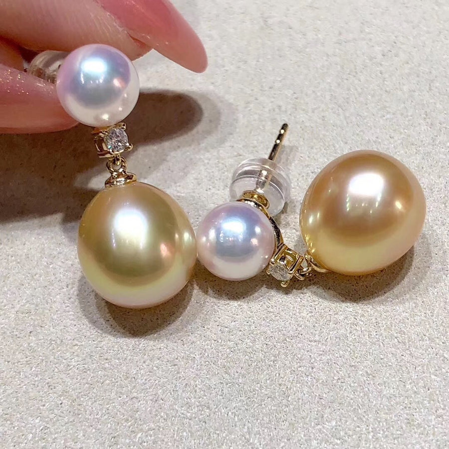 Akoya & Golden South Sea Pearl Earrings