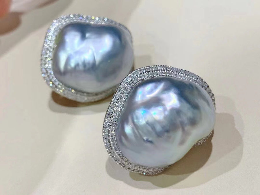 Diamond & Keshi pearl Earrings