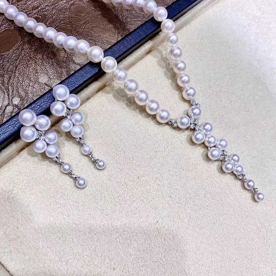 Diamond & Akoya pearl Necklace & Earrings Set