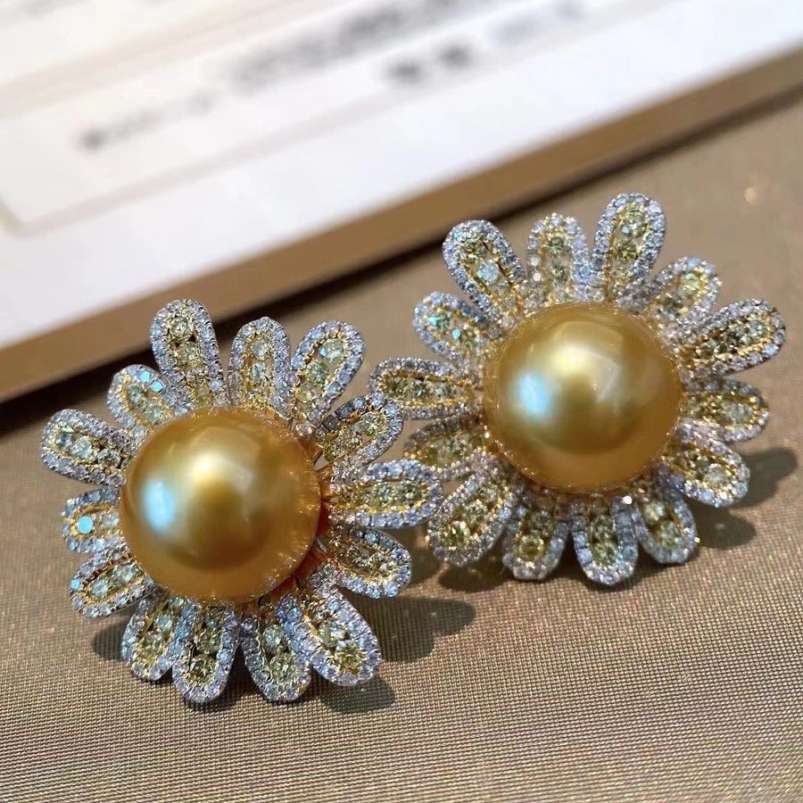 Diamond & Chakin Golden south sea pearl Earrings
