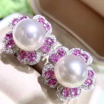 Venus | Pink Sapphire & South Sea pearl Earrings