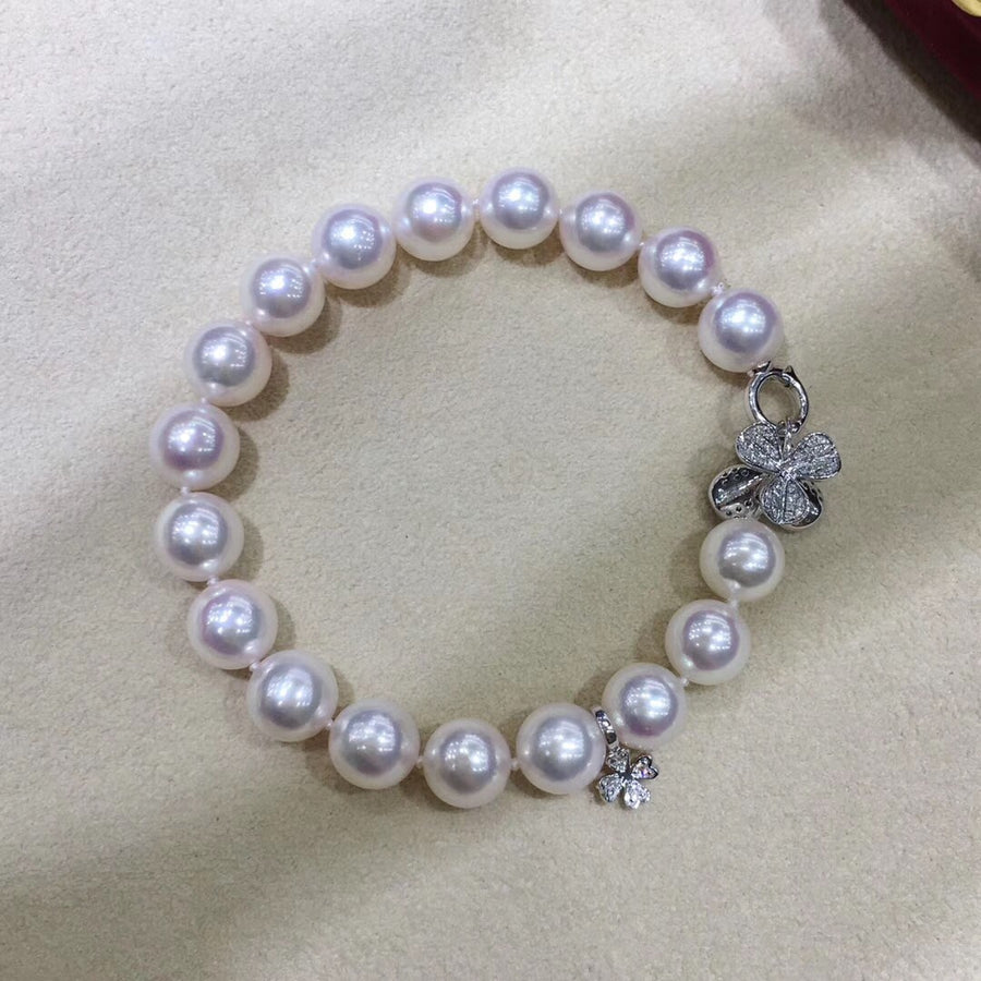 Diamond Clover Akoya Pearl Bracelet