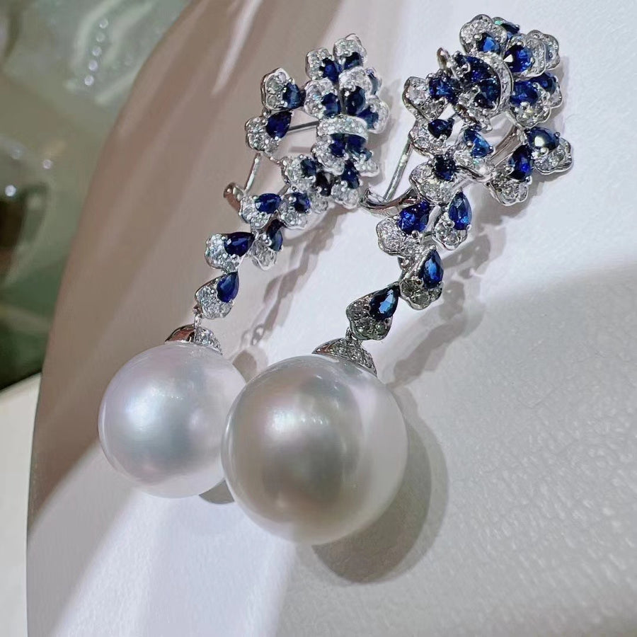 Sapphire & South Sea pearl Earrings