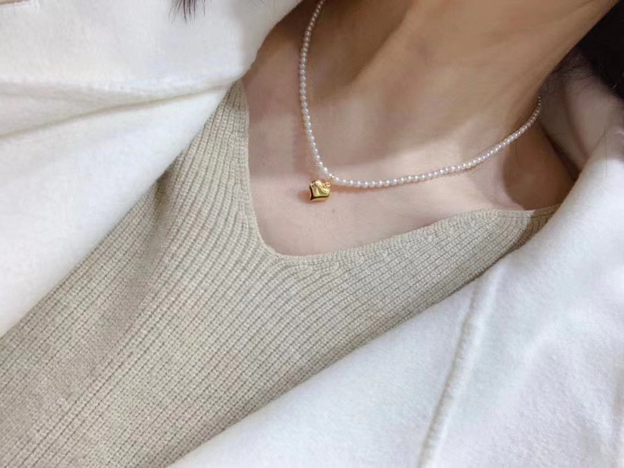 Gold Heart & Akoya pearl Necklace