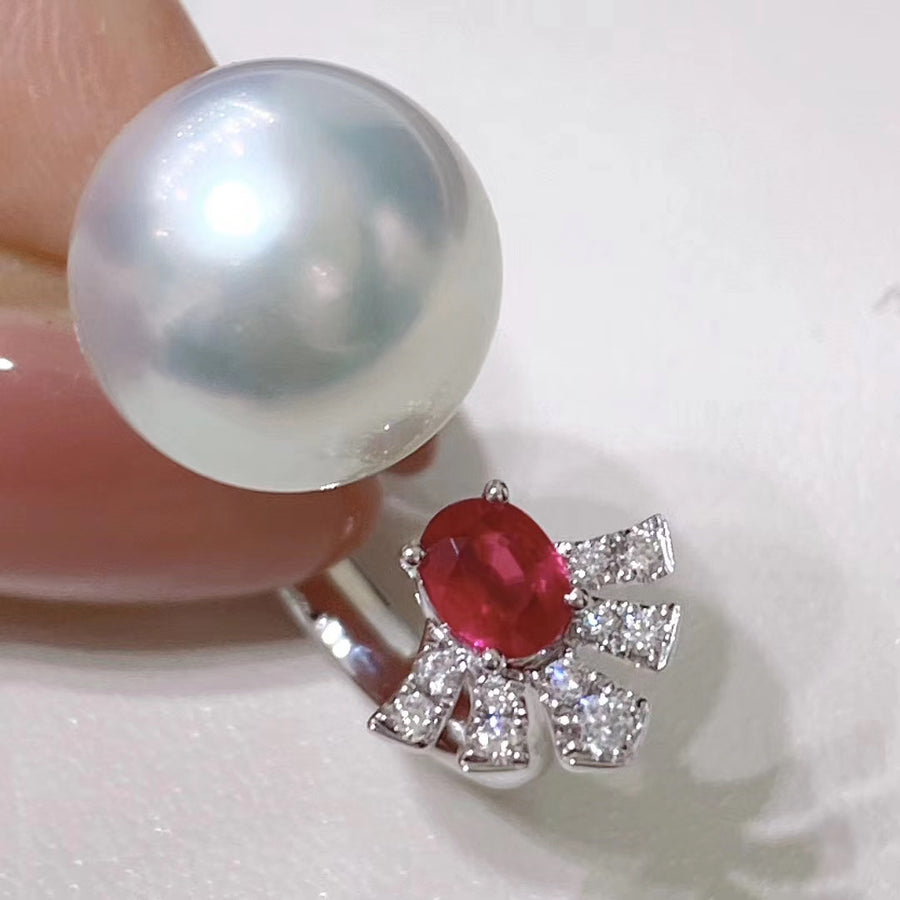 Adjustable Ruby and Australian white south sea pearl Ring