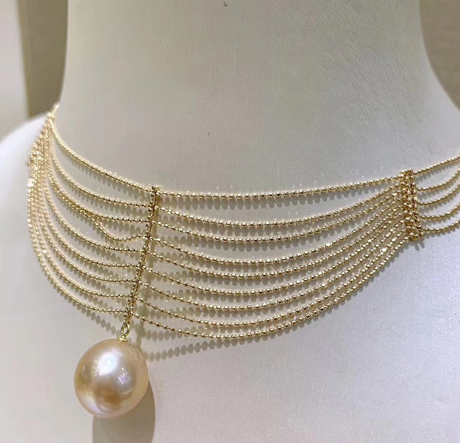 Multi-layer lace and South Sea pearl Necklace