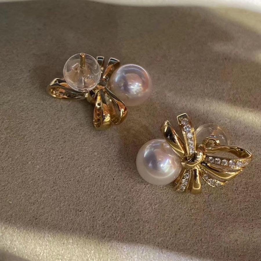 Diamond and Japanese akoya saltwater pearl earrings
