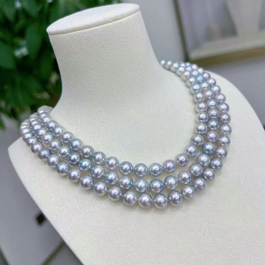 Triple layers Akoya pearl Necklace