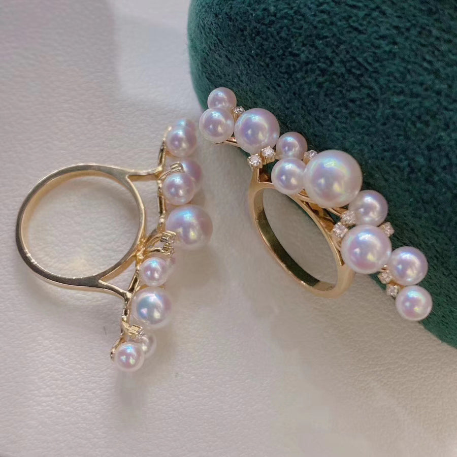 Diamond and Janpanese akoya saltwater pearl ring