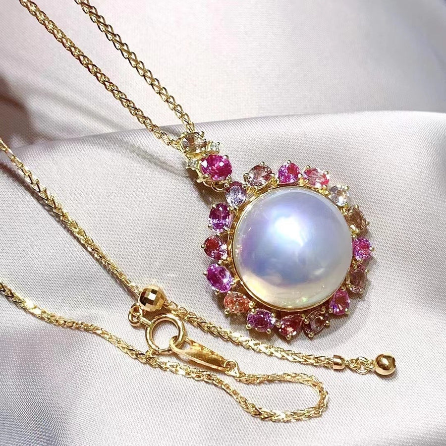 Colored gemstone & MABE pearl Necklace