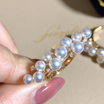 Bubble diamond Akoya pearl ring