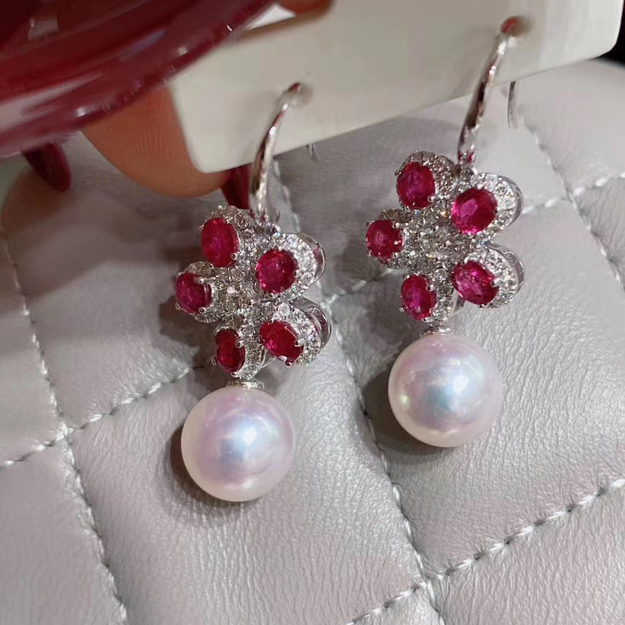 Ruby and Akoya pearl Earrings