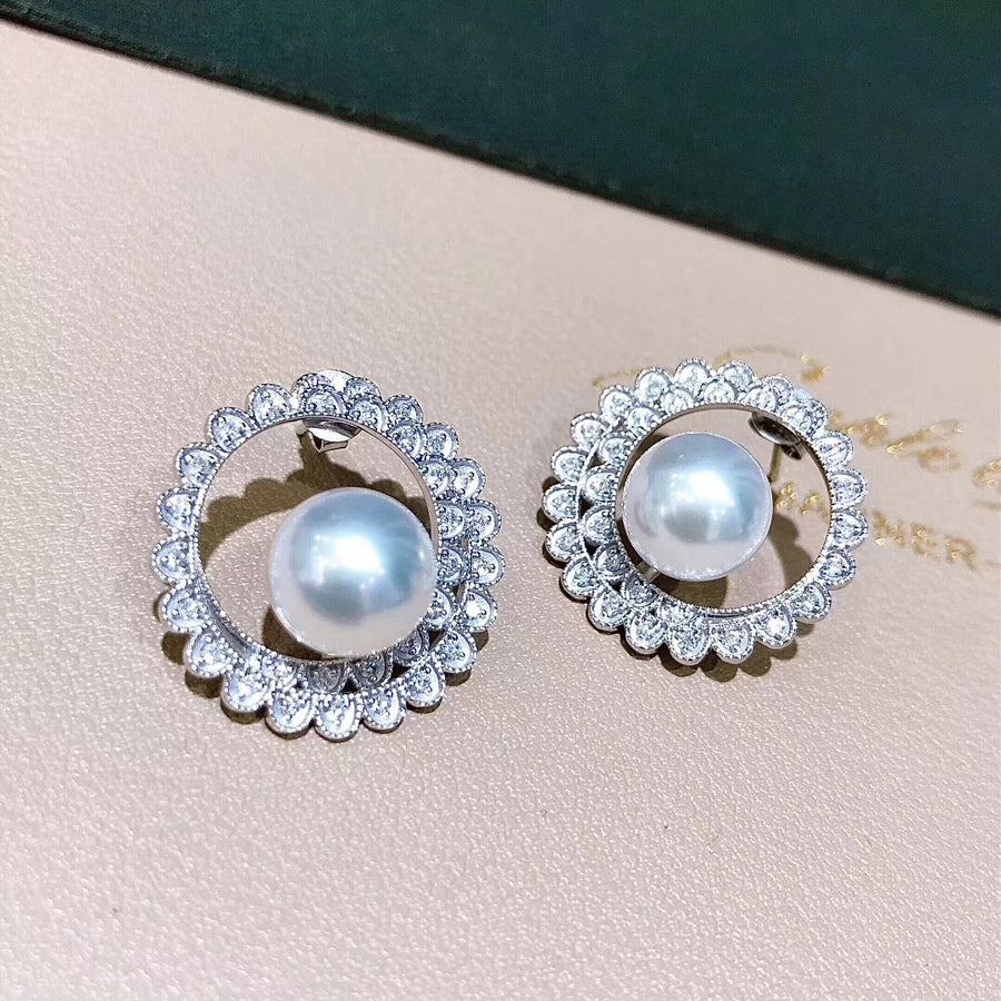 Diamond and Akoya pearl ear studs