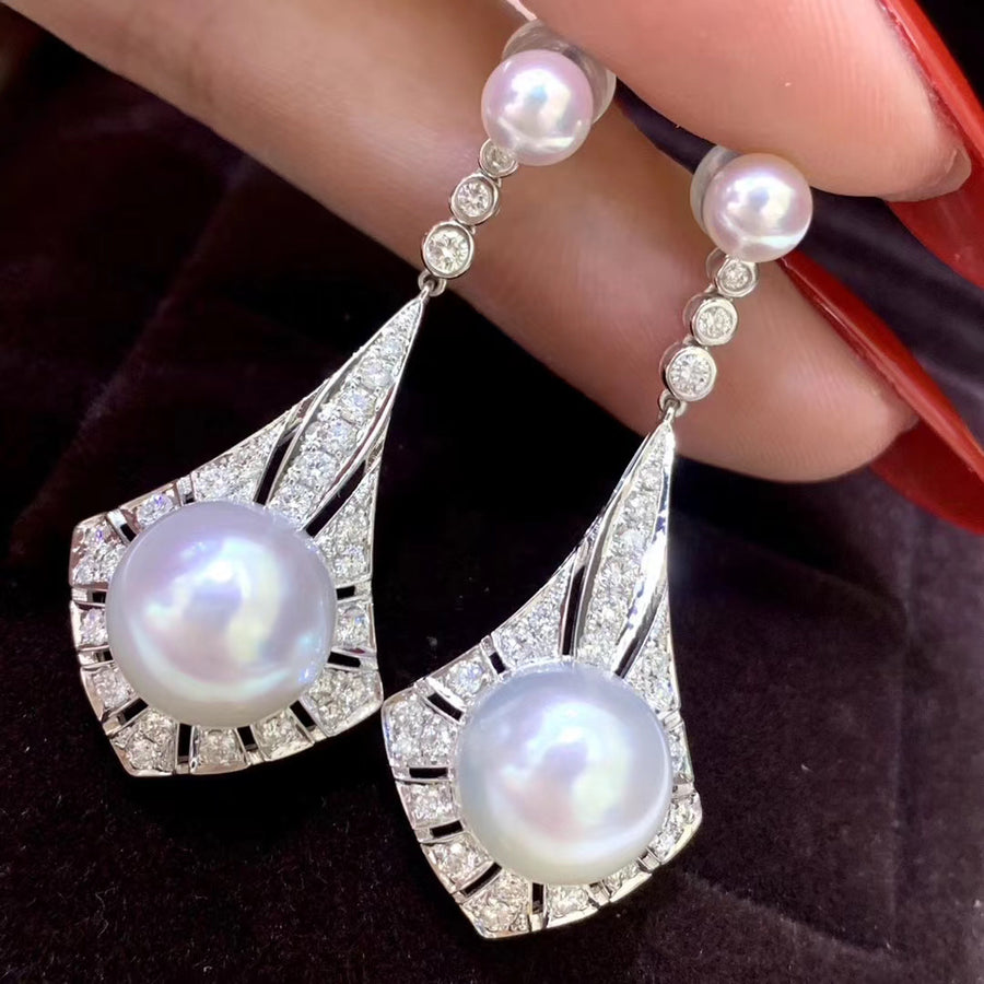 Diamond & Akoya pearl & South Sea pearl Earrings