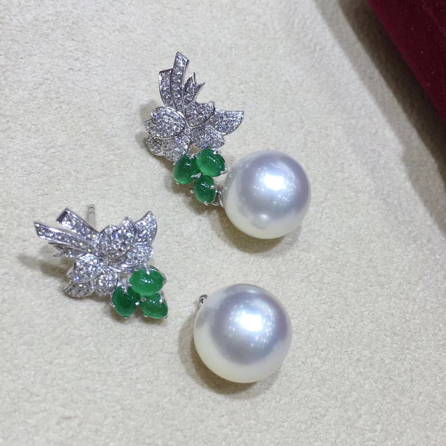 Emerald & South Sea Pearl Earrings