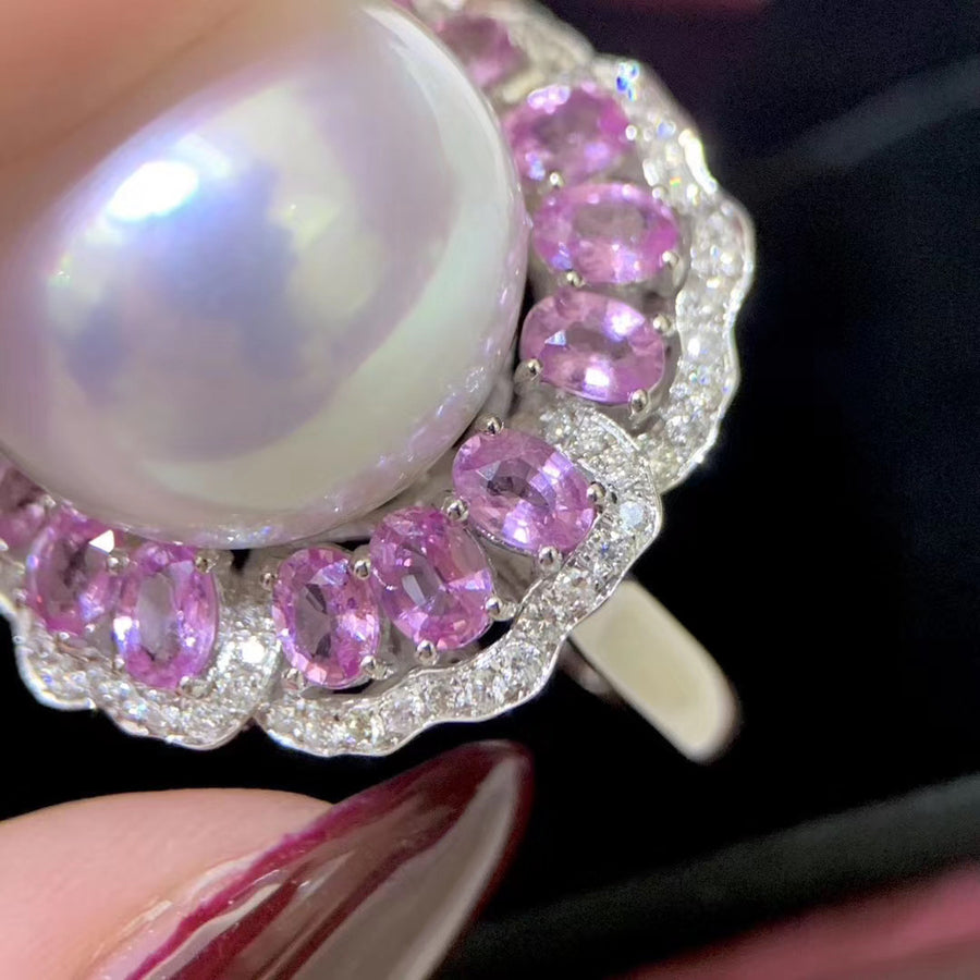 Pink sapphire & South Sea pearl Ring