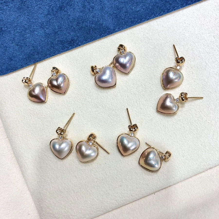 Heart shape MABE pearl earrings