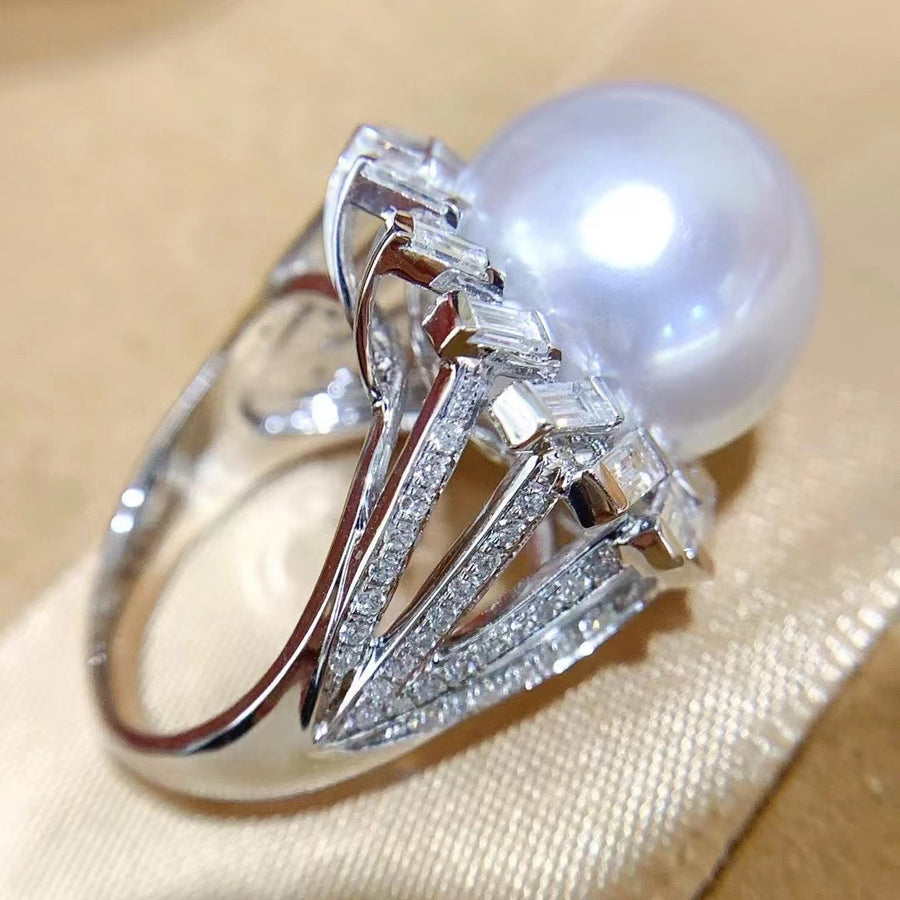 Lot - Platinum, Diamond and Blister Pearl Ring