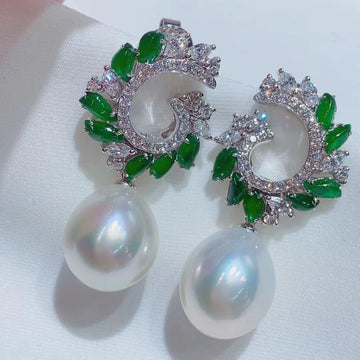 Jadeite & South Sea pearl Earrings