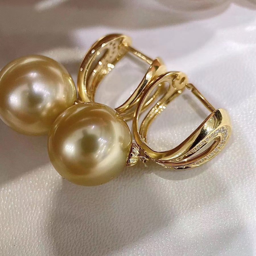 Diamond and Golden south sea pearl Earrings