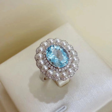 Aquamarine & Akoya pearl Ring