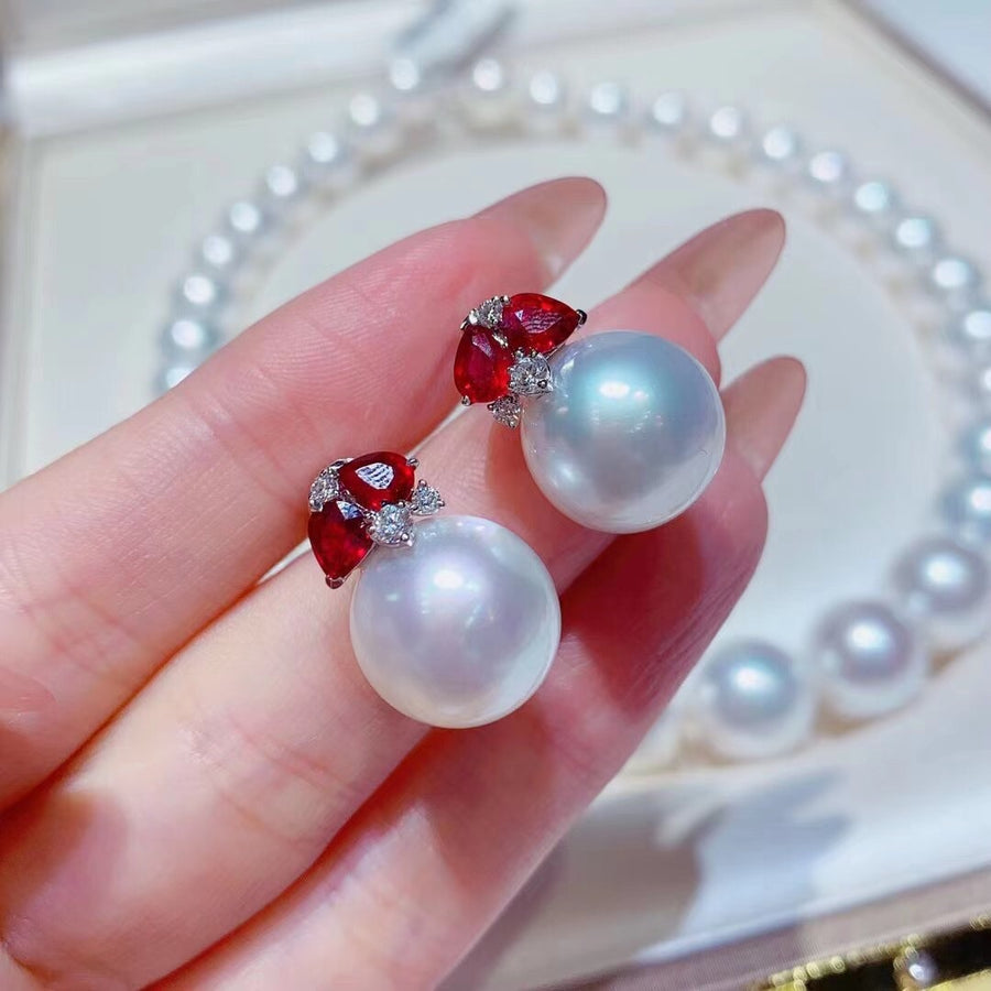 Ruby & South Sea pearl Ear Studs