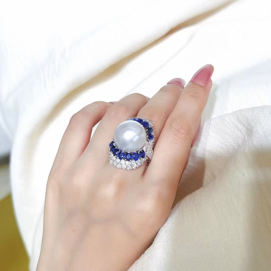 Sapphire & South sea pearl Ring