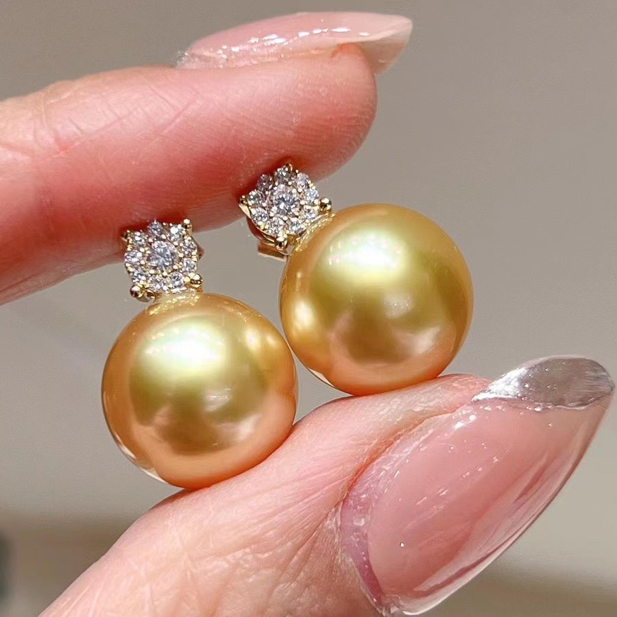 Diamond & Golden south sea pearl Earrings