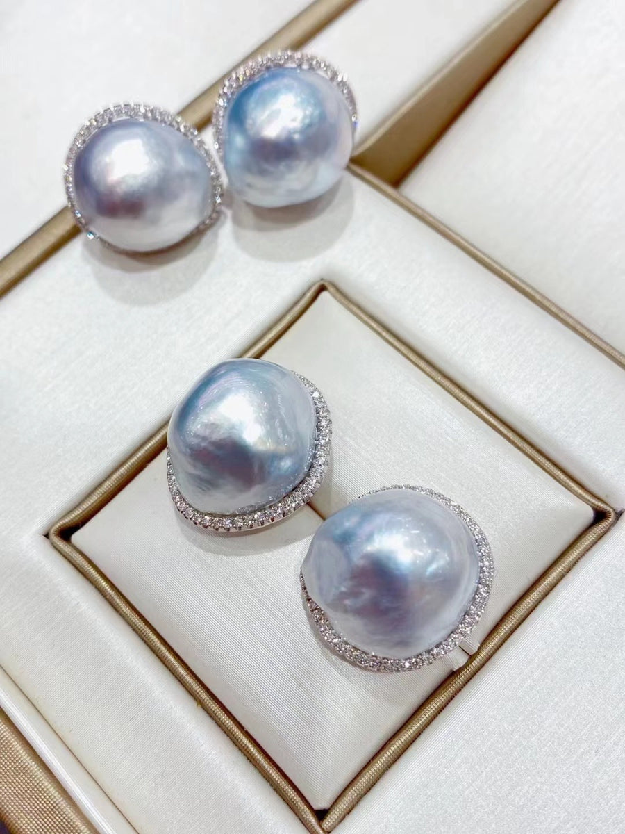 Diamond & Baroque pearl Ear Studs