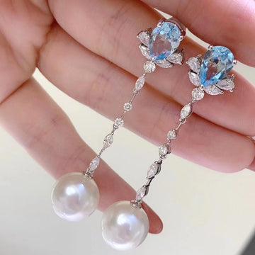 Aquamarine & South Sea pearl Earrings