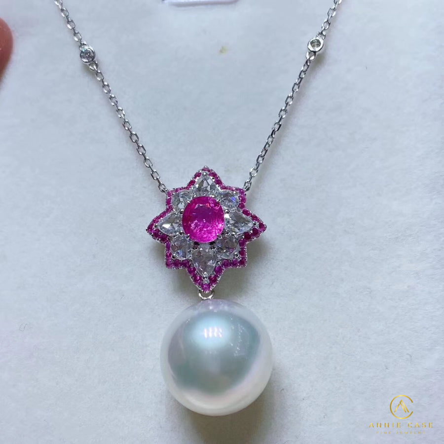 Diamond and Australian white south sea pearl necklace