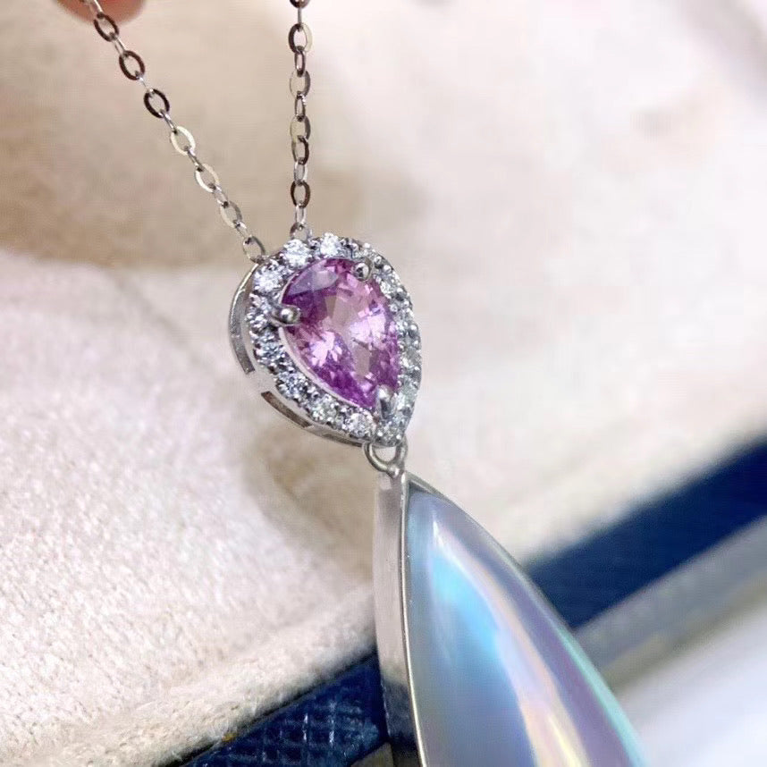 Pink Sapphire & MABE pearl Pendant