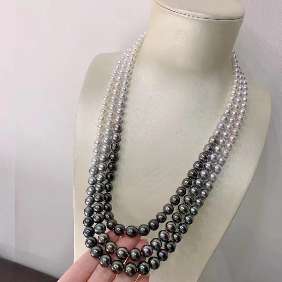 Four Season Colors | 7-10.5mm Akoya pearl & Tahitian pearl Necklace