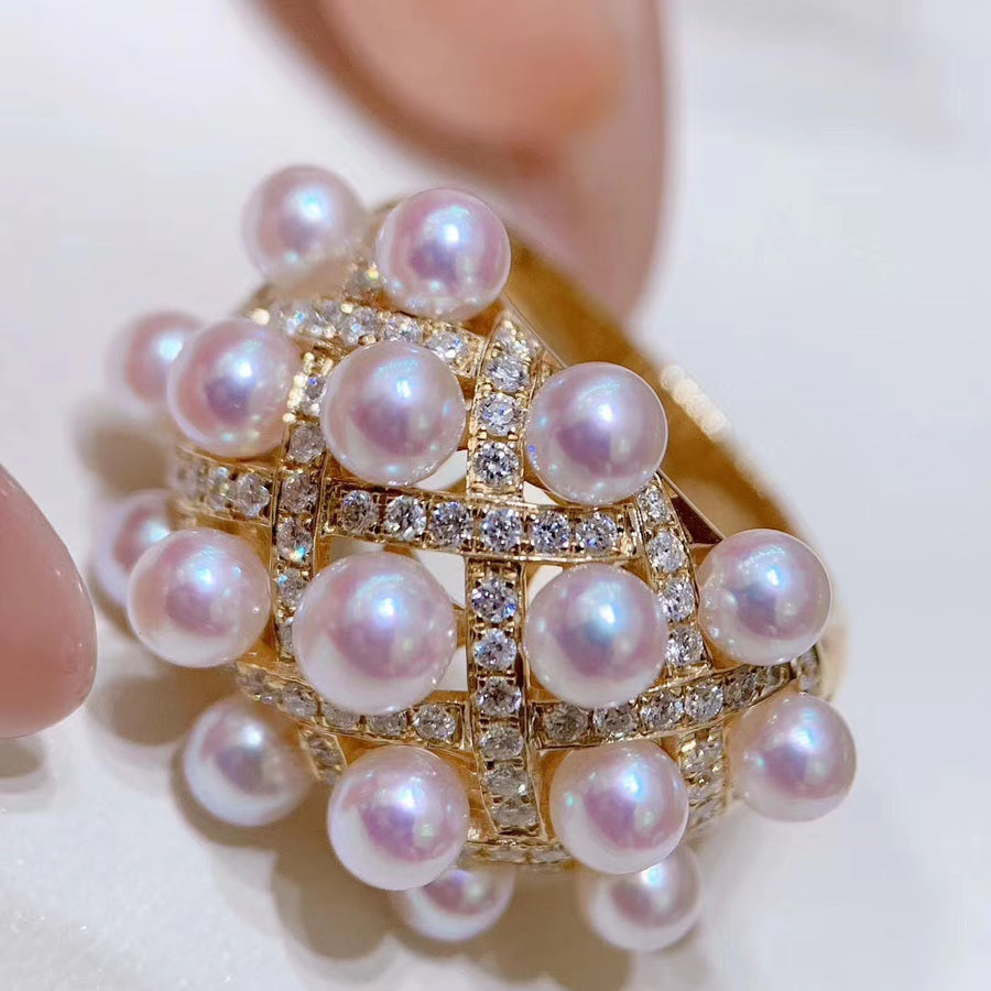 Diamond and Akoya pearl Ring