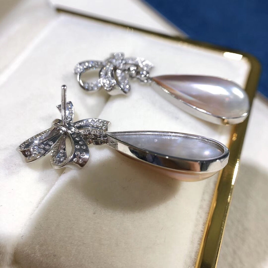 Diamond bow MABE pearl earrings 