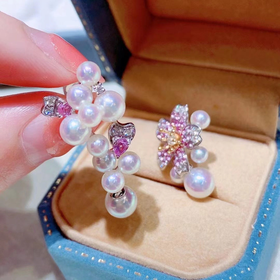Pink sapphire & Akoya pearl Earrings