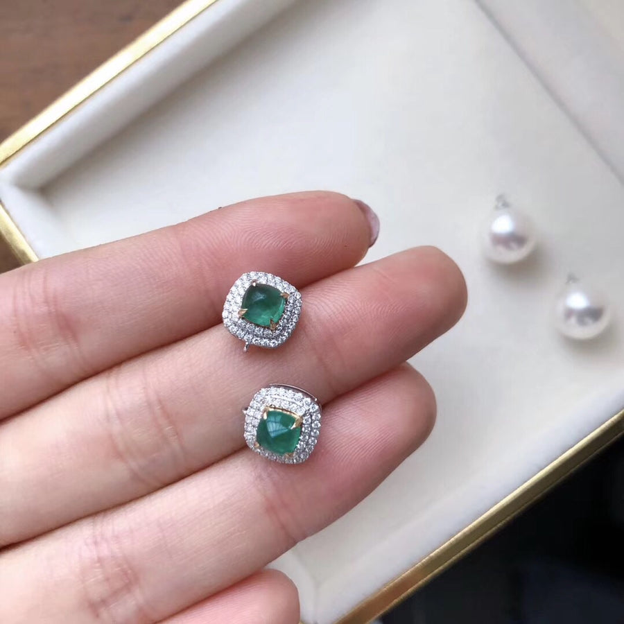 Emerald sugar loaf and south sea pearl earrings