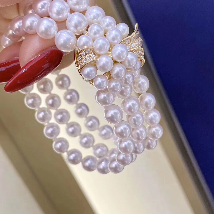 Triple layer Akoya pearl bracelet