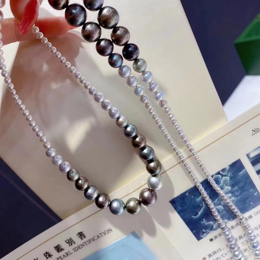 3.0-11.8MM Tahitian pearl & Japanese Akoya Saltwater pearl Necklace