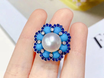 Turquoise & South Sea pearl Ring/Pendant