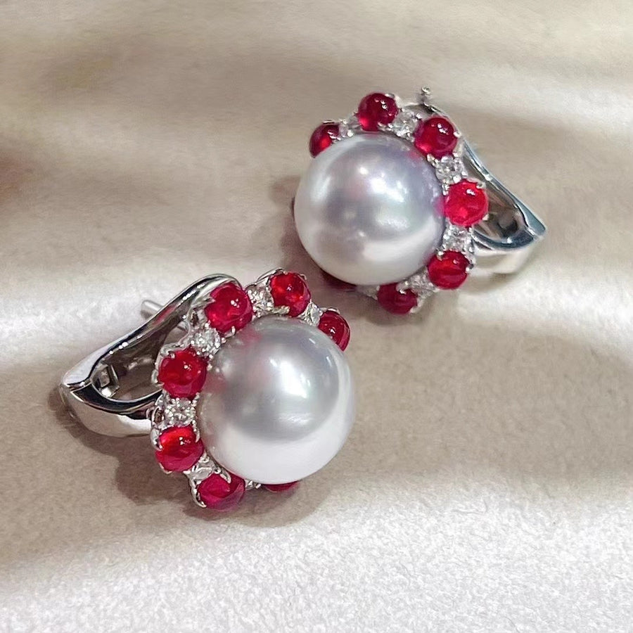 Ruby & South Sea pearl Earrings