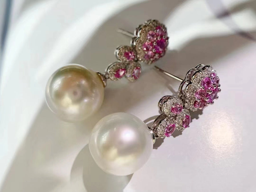 Pink Sapphire & South Sea pearl Earrings