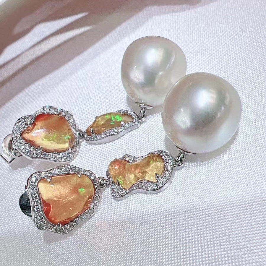 Opal & South Sea pearl Earrings